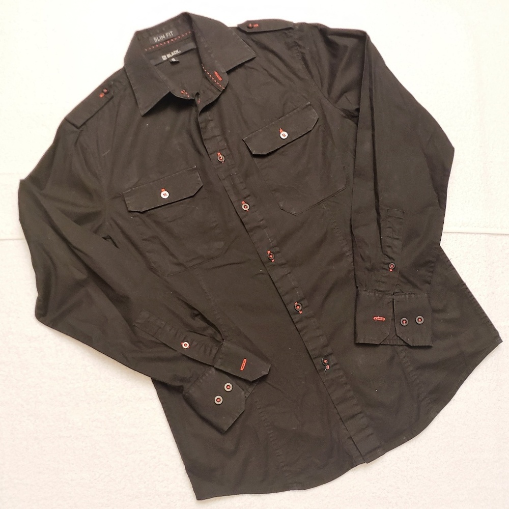 🐱CJ Black Slim Fit  Long Sleeve Black Shirt